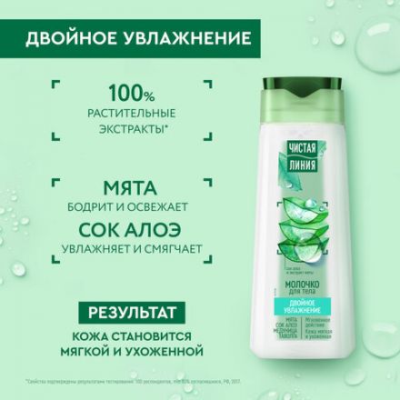 Молочко для тела 250 мл, ЧИСТАЯ ЛИНИЯ "Мята и сок алоэ", двойное увлажнение Молочко для тела 250 мл, ЧИСТАЯ ЛИНИЯ "Мята и сок алоэ", двойное увлажнение