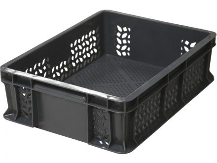 Ящик 400х300х120 перфорированный, с внешней ручкой  чёрный