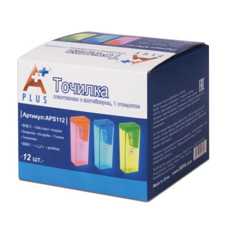 Точилка BEIFA (Бэйфа), с контейнером, прямоугольная, пластиковая, в дисплее, ассорти, APS112 Точилка BEIFA (Бэйфа), с контейнером, прямоугольная, пластиковая, в дисплее, ассорти, APS112