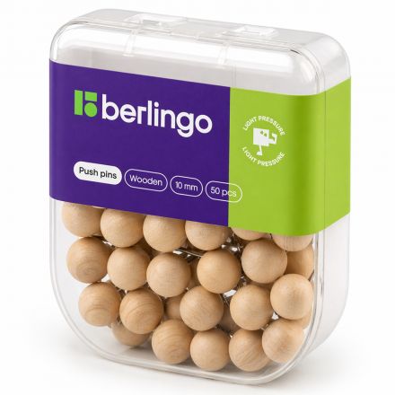 Кнопки силовые Berlingo, 50шт., пластиковый бокс, круглые, деревянные Кнопки силовые Berlingo, 50шт., пластиковый бокс, круглые, деревянные