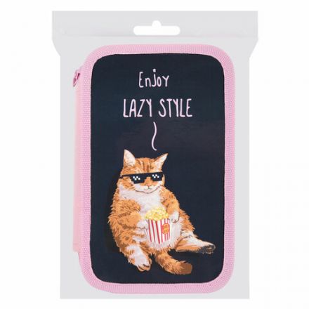 Пенал ПИФАГОР, 3 отделения, ламинированный картон, 19х11 см, "Lazy cat", 272252 Пенал ПИФАГОР, 3 отделения, ламинированный картон, 19х11 см, "Lazy cat", 272252