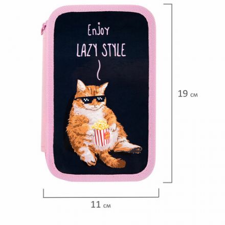 Пенал ПИФАГОР, 3 отделения, ламинированный картон, 19х11 см, "Lazy cat", 272252 Пенал ПИФАГОР, 3 отделения, ламинированный картон, 19х11 см, "Lazy cat", 272252