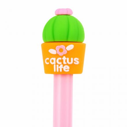 Ручка с топпером шариковая ЮНЛАНДИЯ "Кактус", корпус ассорти, СИНЯЯ, пишущий узел 0,7 мм, 143800