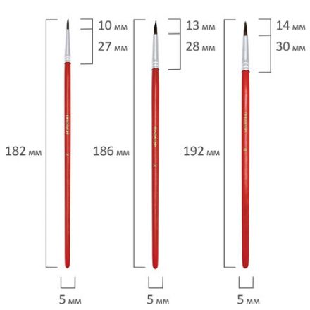 Кисти ПИФАГОР, набор 3 шт. (ПОНИ: круглые № 2, 3, 4), пакет с европодвесом, 200227 Кисти ПИФАГОР, набор 3 шт. (ПОНИ: круглые № 2, 3, 4), пакет с европодвесом, 200227