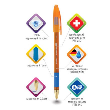 Ручка шариковая масляная с грипом BRAUBERG Model-XL ORANGE, СИНЯЯ, узел 0,7 мм, линия 0,35 мм, 143246 Ручка шариковая масляная с грипом BRAUBERG Model-XL ORANGE, СИНЯЯ, узел 0,7 мм, линия 0,35 мм, 143246