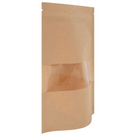Пакеты дой-пак с замком ZIP LOCK, крафт с окном 50 мм, 120х200 + 40 мм, КОМПЛЕКТ 100 штук, 150 мкм, BRAUBERG, 700689