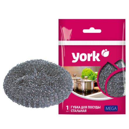 Губка (мочалка) металлическая, 40 г, МЕГА, для посуды, гриля, плиты, YORK, 003030 Губка (мочалка) металлическая, 40 г, МЕГА, для посуды, гриля, плиты, YORK, 003030