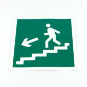 Знак "Направление к эвакуационному выходу по лестнице вниз, налево", КОМПЛЕКТ 5 штук, 200х200 мм, фотолюминесцентный, E14, Е14 Знак "Направление к эвакуационному выходу по лестнице вниз, налево", КОМПЛЕКТ 5 штук, 200х200 мм, фотолюминесцентный, E14, Е14