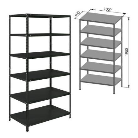 Стеллаж металлический BRABIX "ГРАФИТ MS KD-195/60-6", лофт, 1950х1000х600 мм, 6 полок, 291274, S240BR246693