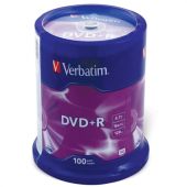 Диски DVD+R (плюс) VERBATIM 4,7 Gb 16x Cake Box (упаковка на шпиле), КОМПЛЕКТ 100 шт., 43551