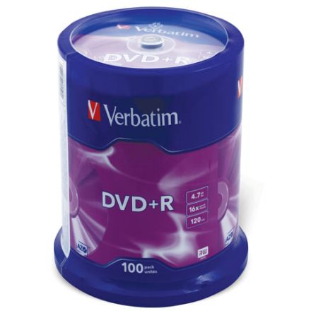 Диск DVD+R (плюс) VERBATIM 4,7 Gb 16x Cake Box (упаковка на шпиле), КОМПЛЕКТ 100 шт., 43551 Диск DVD+R (плюс) VERBATIM 4,7 Gb 16x Cake Box (упаковка на шпиле), КОМПЛЕКТ 100 шт., 43551