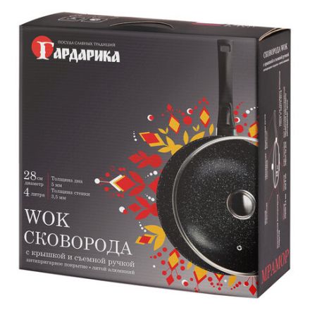 Сковорода ВОК 28 см с крышкой, пятислойное антипригарное покрытие, съёмная ручка, ГАРДАРИКА "Орион", 0728-04-01-10