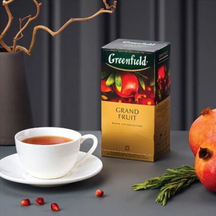 Чай GREENFIELD "Grand Fruit" черный с гранатом, гибискусом, розмарином, 25 пакетиков в конвертах по 1,5 г, 1387-10 Чай GREENFIELD "Grand Fruit" черный с гранатом, гибискусом, розмарином, 25 пакетиков в конвертах по 1,5 г, 1387-10