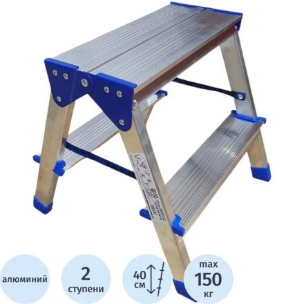 Стремянка двухсторонняя алюминиевая 2 ступени TARKO 04202e Стремянка двухсторонняя алюминиевая 2 ступени TARKO 04202e