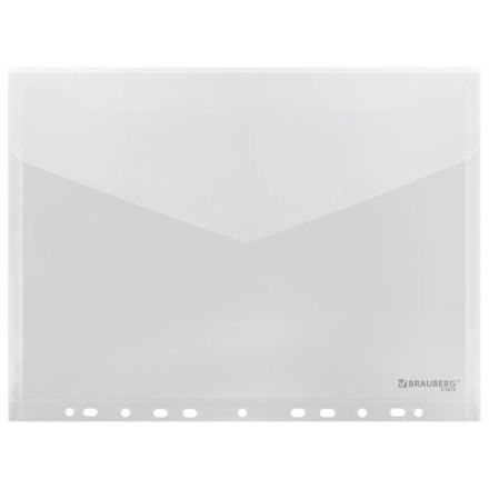 Папка-конверт с перфорацией А4, BRAUBERG "UNIVERSAL", КОМПЛЕКТ 10 шт., прозрачная, 0,15 мм, 273078