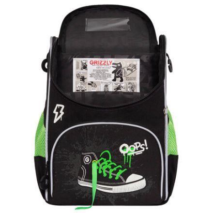 Ранец GRIZZLY анатомическая спинка, с мешком для обуви, для мальчиков, "SNEAKER", черный, 33х25х13 см, RAm-585-8/1 Ранец GRIZZLY анатомическая спинка, с мешком для обуви, для мальчиков, "SNEAKER", черный, 33х25х13 см, RAm-585-8/1