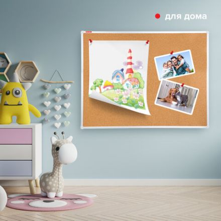 Доска пробковая для объявлений 90х120 см, алюминиевая рамка, ГАРАНТИЯ 10 ЛЕТ, РОССИЯ, BRAUBERG, 236445