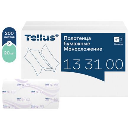 Полотенца бумажные 200 шт., Tellus/TORK (HT3) ПРЕМИУМ, КОМПЛЕКТ 20 пачек, 2-слойные, белые, 23х23 см, V-сложение, 133100