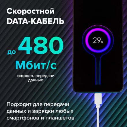 Кабель USB2.0 – Type-C, 1 м, SONNEN, медь, для передачи данных и зарядки, белый, 513558 Кабель USB2.0 – Type-C, 1 м, SONNEN, медь, для передачи данных и зарядки, белый, 513558