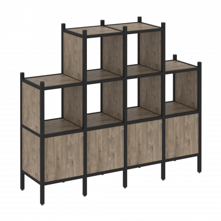 Loft Прямой стеллаж наборный VR.L-16 Тиквуд тёмный/Чёрный металл 1694*446*1458