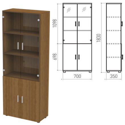 Шкаф закрытый со стеклом "Канц", 700х350х1830 мм, цвет орех пирамидальный (КОМПЛЕКТ) Шкаф закрытый со стеклом "Канц", 700х350х1830 мм, цвет орех пирамидальный (КОМПЛЕКТ)