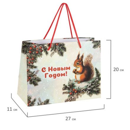 Пакет подарочный (1 шт.) новогодний, 27x11x20 см, "Ретро Новый Год", ламинация, ассорти, ЗОЛОТАЯ СКАЗКА, 592440