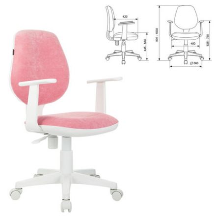 Кресло детское BRABIX "Fancy MG-201W", с подлокотниками, пластик белый, ткань вельветовая, розовое, 533009 Кресло детское BRABIX "Fancy MG-201W", с подлокотниками, пластик белый, ткань вельветовая, розовое, 533009