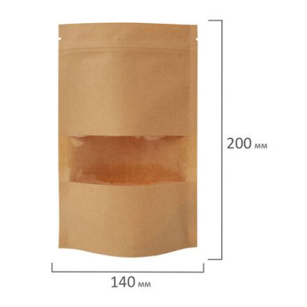 Пакеты дой-пак с замком ZIP LOCK, крафт с окном 50 мм, 140х200 + 40 мм, КОМПЛЕКТ 100 штук, 150 мкм, BRAUBERG, 700690 Пакеты дой-пак с замком ZIP LOCK, крафт с окном 50 мм, 140х200 + 40 мм, КОМПЛЕКТ 100 штук, 150 мкм, BRAUBERG, 700690