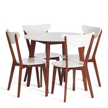 Стол обеденный BOSCO (Боско), основание бук, столешница мдф, D900, Белый + Коричневый Стол обеденный BOSCO (Боско), основание бук, столешница мдф, D900, Белый + Коричневый