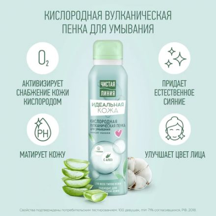 Пенка для умывания 150 мл, ЧИСТАЯ ЛИНИЯ "Хлопок и алоэ", вулканическая, бережное очищение