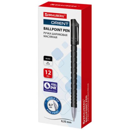 Ручка шариковая масляная BRAUBERG "Orient", ЧЕРНАЯ, корпус черный, игольчатый узел 0,7 мм, линия письма 0,35 мм, 143000 Ручка шариковая масляная BRAUBERG "Orient", ЧЕРНАЯ, корпус черный, игольчатый узел 0,7 мм, линия письма 0,35 мм, 143000