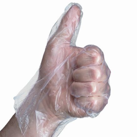 Перчатки полиэтиленовые одноразовые 250 пар (500 штук) размер L, коробка-диспенсер, плотные Перчатки полиэтиленовые одноразовые 250 пар (500 штук) размер L, коробка-диспенсер, плотные