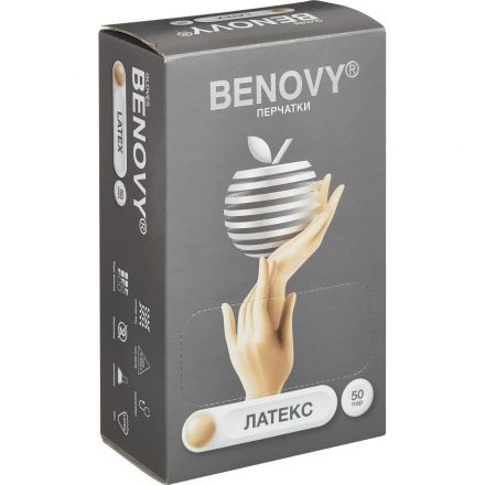 Перчатки мед.смотров. латекс, н/с,н/о,текстур беж/натур Benovy (XS) 50 п/уп Перчатки мед.смотров. латекс, н/с,н/о,текстур беж/натур Benovy (XS) 50 п/уп