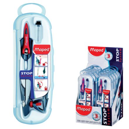 Готовальня MAPED (Франция) "Stop System", 3 предмета, ударопрочный пенал с европодвесом, 196100 Готовальня MAPED (Франция) "Stop System", 3 предмета, ударопрочный пенал с европодвесом, 196100