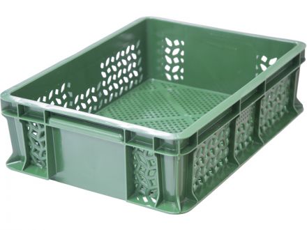 Ящик 400х300х120 перфорированный, с внешней ручкой  зелёный
