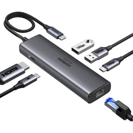 Разветвитель USB Ugreen CM512(45000) USB-C to HDMI/2xUSB-A/USB-C/RJ45/PD ср