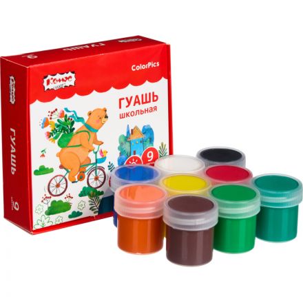 Гуашь №1 School ColorPics набор 9 цв, 20 мл Гуашь №1 School ColorPics набор 9 цв, 20 мл