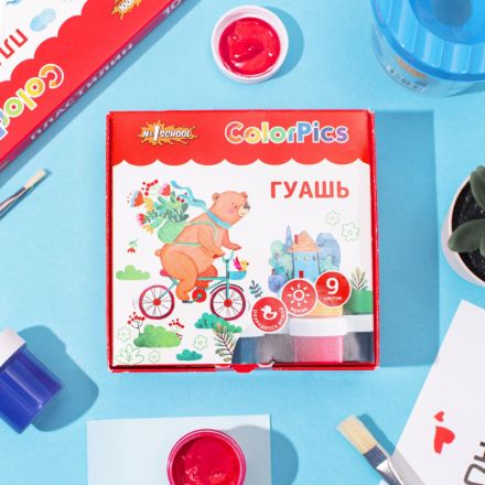 Гуашь №1 School ColorPics набор 9 цв, 20 мл Гуашь №1 School ColorPics набор 9 цв, 20 мл