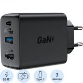 Зарядное устройство ACEFAST сетевое A17 65W GaN/USB-C/черный