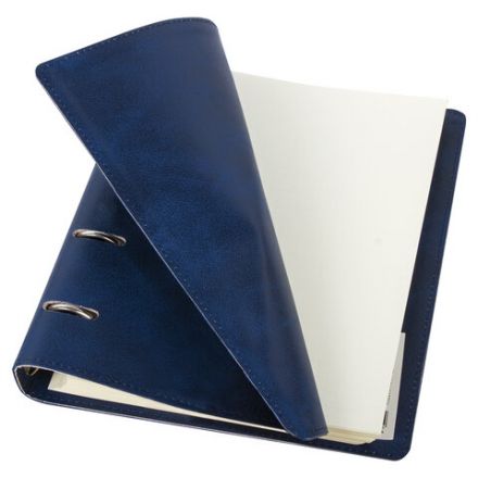 Тетрадь на кольцах А5 (180х220 мм), 120 листов, под кожу, клетка, BRAUBERG "Main", синий, 402005