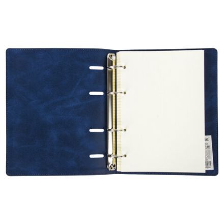 Тетрадь на кольцах А5 (180х220 мм), 120 листов, под кожу, клетка, BRAUBERG "Main", синий, 402005