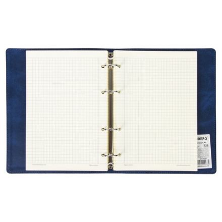 Тетрадь на кольцах А5 (180х220 мм), 120 листов, под кожу, клетка, BRAUBERG "Main", синий, 402005