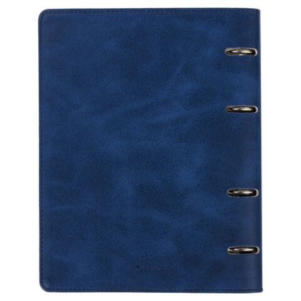 Тетрадь на кольцах А5 (180х220 мм), 120 листов, под кожу, клетка, BRAUBERG "Main", синий, 402005