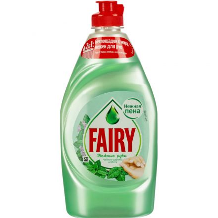 Средство для мытья посуды Fairy Нежные руки Чайное дерево и Мята 450мл Средство для мытья посуды Fairy Нежные руки Чайное дерево и Мята 450мл