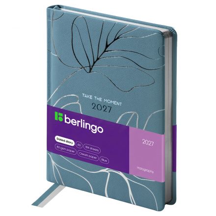 Ежедневник датированный 2027г., А5, 184л., кожзам, Berlingo "Holography", голубой