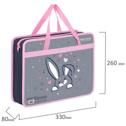 Папка на молнии с ручками BRAUBERG А4, 1 отделение, пластик, 80 мм, "Curious bunny", 272164