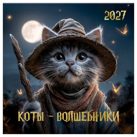 Календарь настенный перекидной на скрепке, 290*290 мм 12л. BG "Коты-волшебники", 2027г.