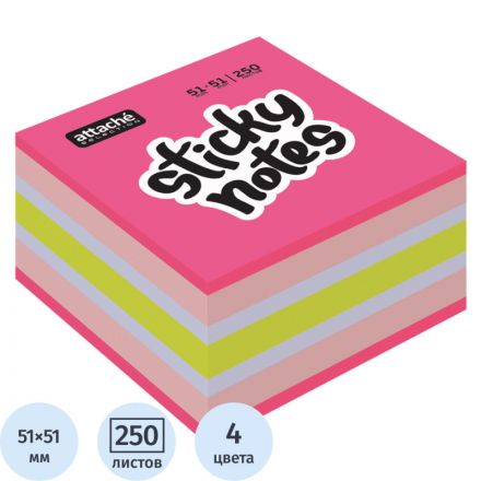 Стикеры Attache Selection миникуб 51х51, клубничный микс 250 л Стикеры Attache Selection миникуб 51х51, клубничный микс 250 л