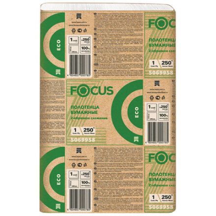 Полотенца бумажные 250 шт. FOCUS (Система H2) Eco, 1-слойные, белые, КОМПЛЕКТ 12 пачек, 24х21,5, Z-сложение, 5083814/5069958