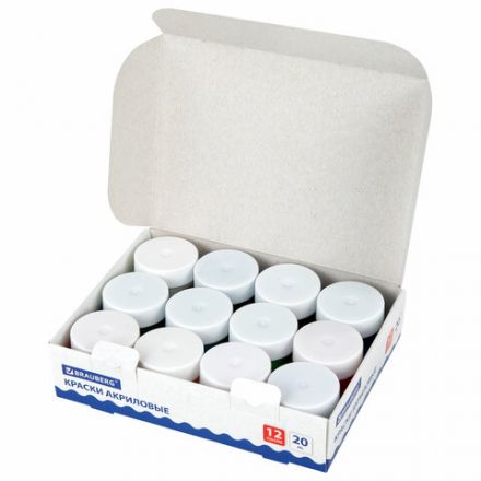 Краски акриловые для рисования и творчества 12 цветов по 20 мл, BRAUBERG, 192564 Краски акриловые для рисования и творчества 12 цветов по 20 мл, BRAUBERG, 192564